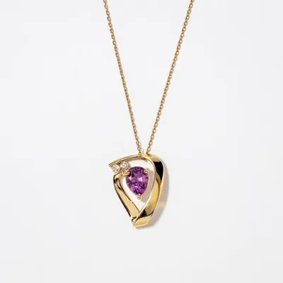 Amethyst Pendant with Diamond Accents in 10K Yellow Gold