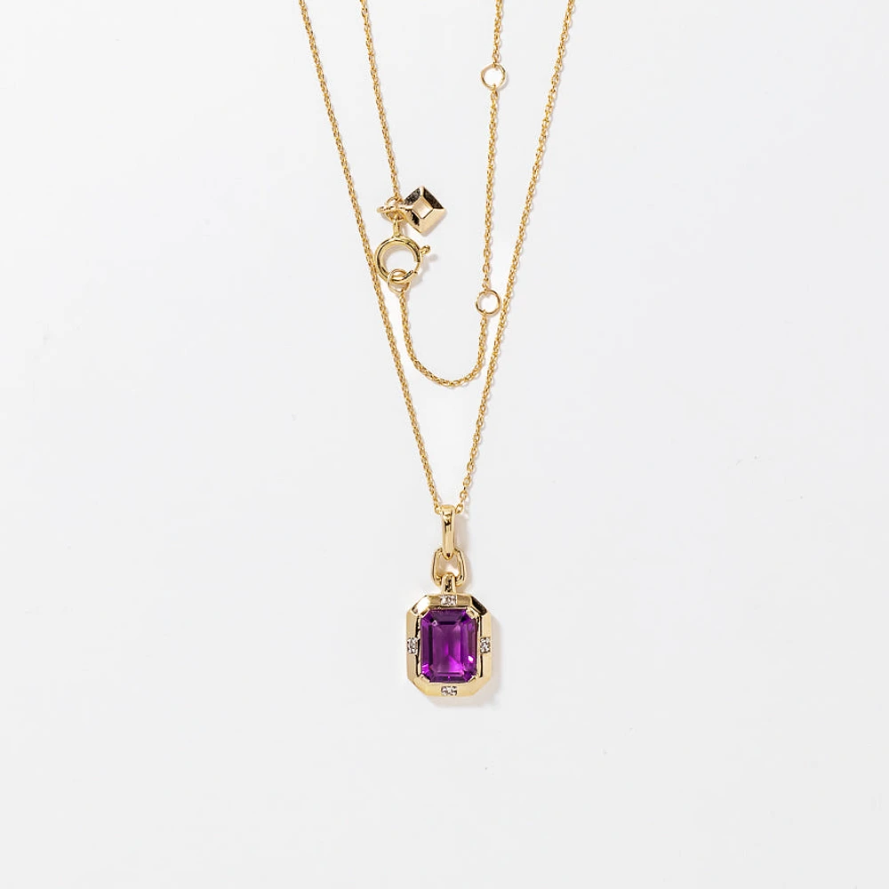 Emerald Cut Amethyst Necklace in 10K Yellow Gold
