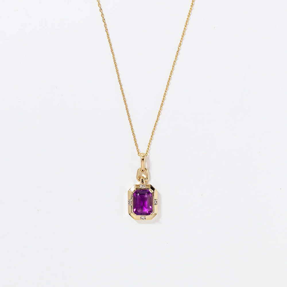Emerald Cut Amethyst Necklace in 10K Yellow Gold