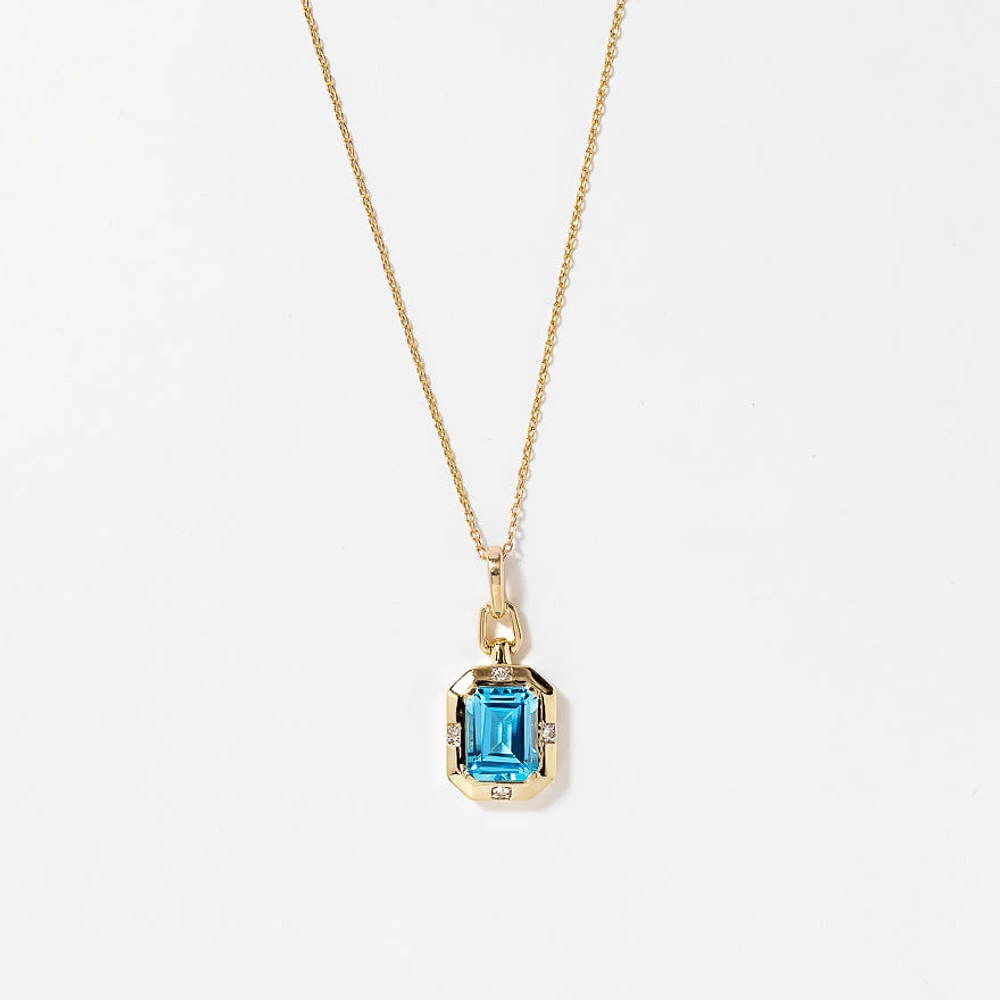 Emerald Cut Blue Topaz Necklace in 10K Yellow Gold