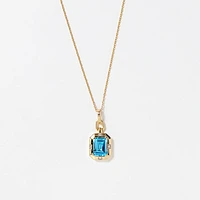 Emerald Cut Blue Topaz Necklace in 10K Yellow Gold