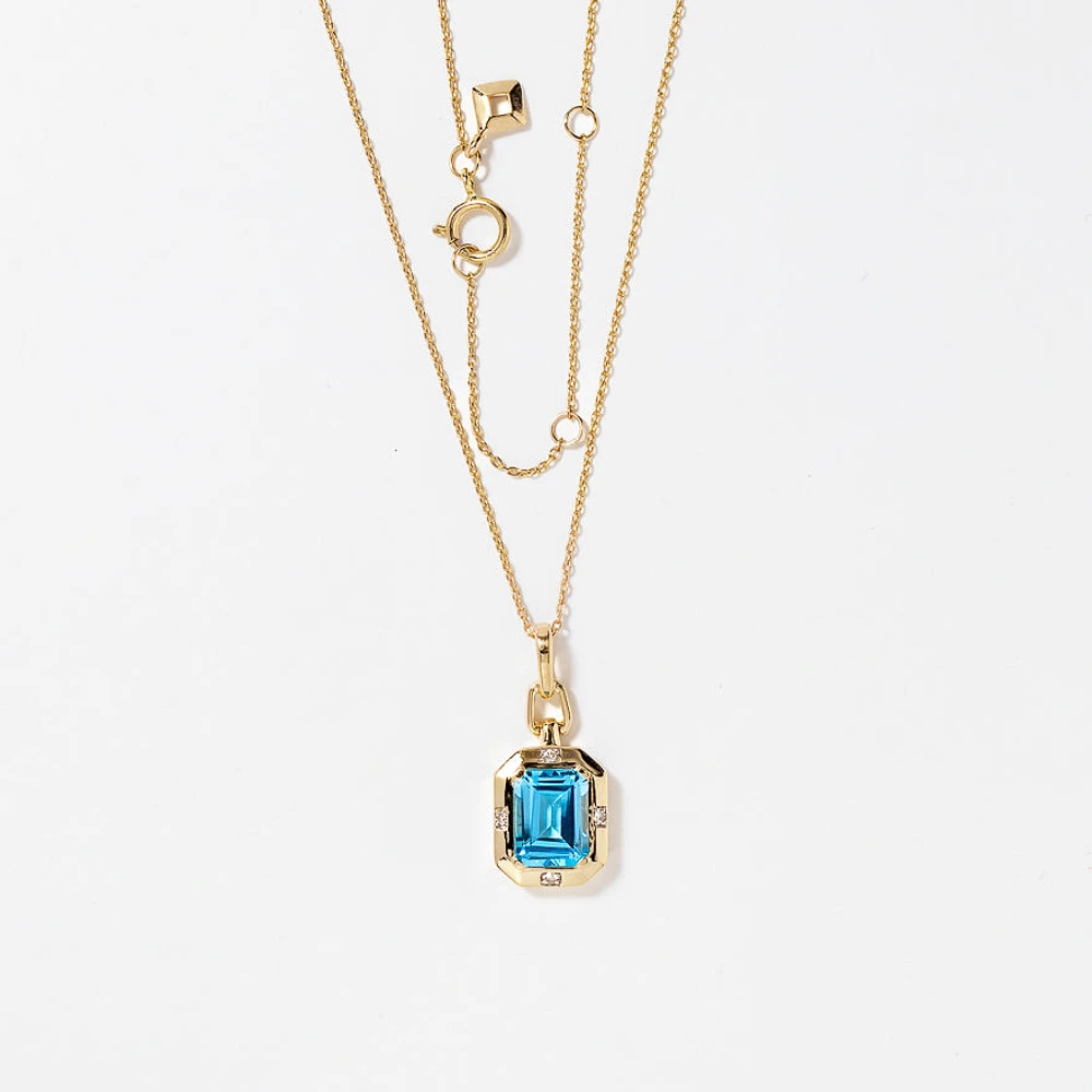 Emerald Cut Blue Topaz Necklace in 10K Yellow Gold