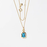 Emerald Cut Blue Topaz Necklace in 10K Yellow Gold
