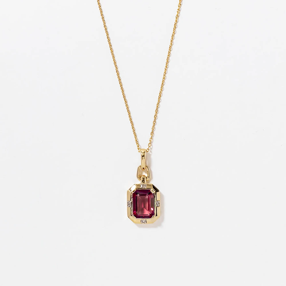 Emerald Cut Garnet Necklace in 10K Yellow Gold