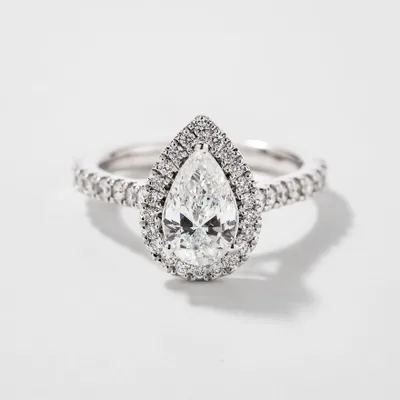 Pear Shape Diamond Engagement Ring 14K White Gold (1.38 ct tw)