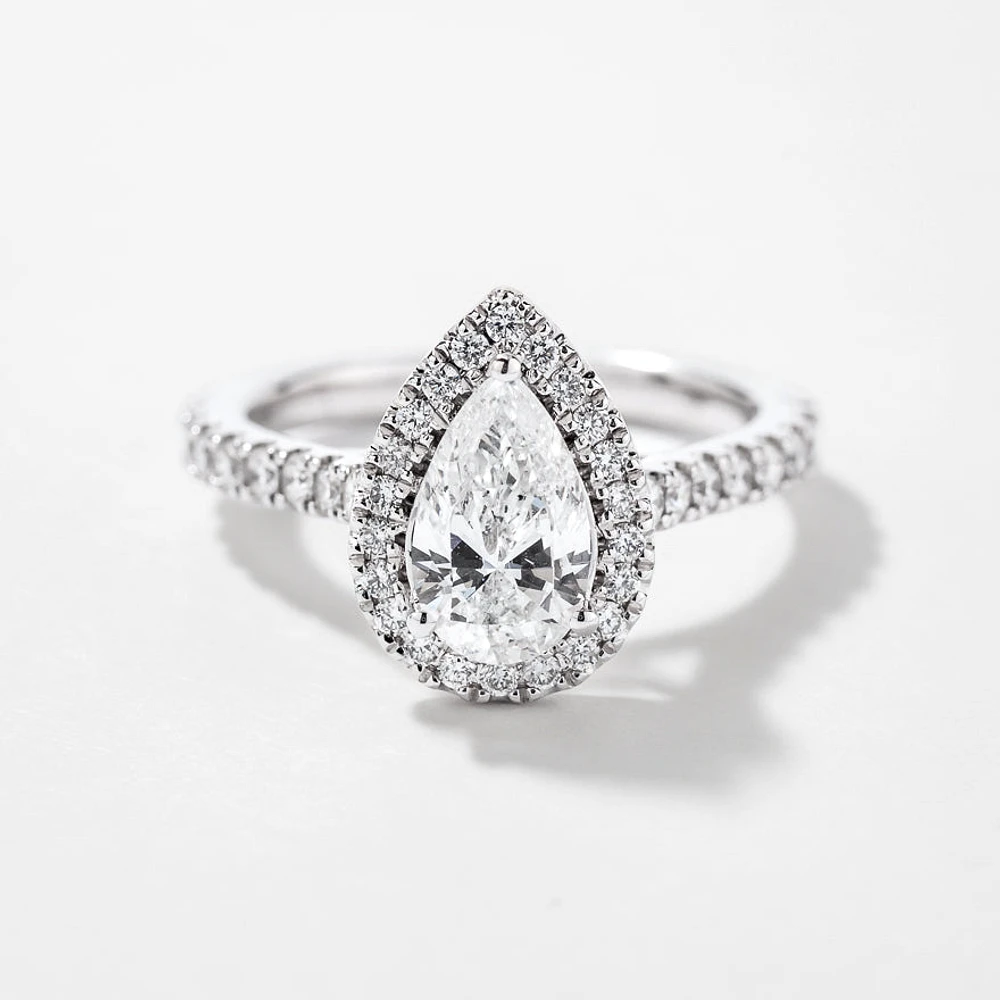 Pear Shape Diamond Engagement Ring 14K White Gold (1.38 ct tw)