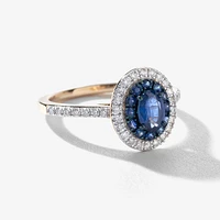 Double Halo Sapphire and Diamond Ring 10K Yellow Gold