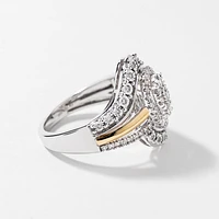 Diamond Cluster Ring Two-Tone 10K White and Yellow Gold (0.50 ct tw
