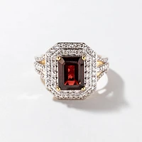 Garnet Ring with Diamond Accents 10K Yellow Gold