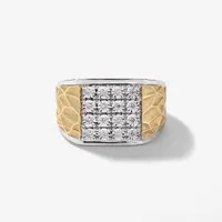 Men's Textured Pattern Diamond Ring 10K White and Yellow Gold (0.25