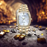 Citizen Eco-Drive Crystal Gold Tone Stainless Steel Watch | EM1082-50A