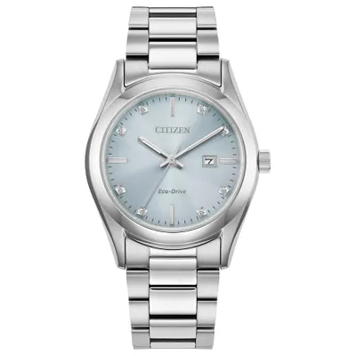 Citizen Ladies Eco Drive Stainless Steel Diamond and Blue Dial Watch |