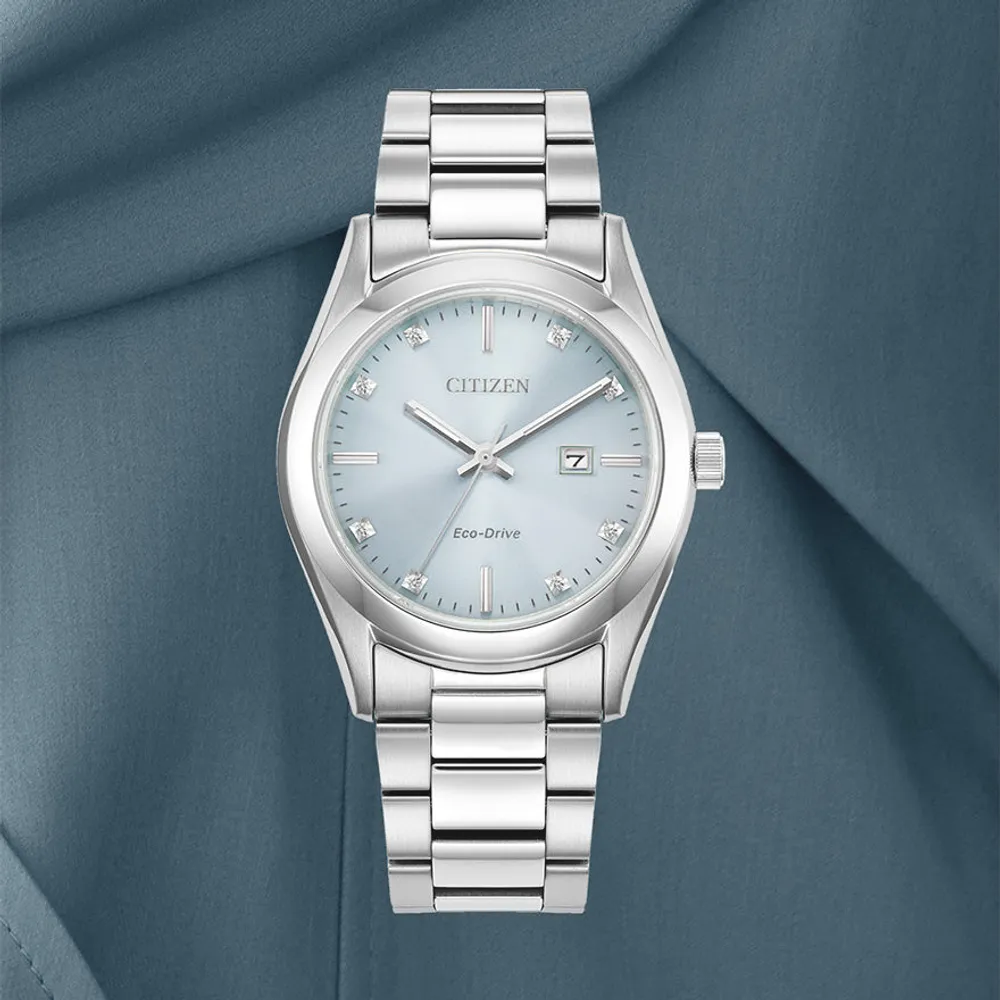 Citizen Ladies Eco Drive Stainless Steel Diamond and Blue Dial Watch |