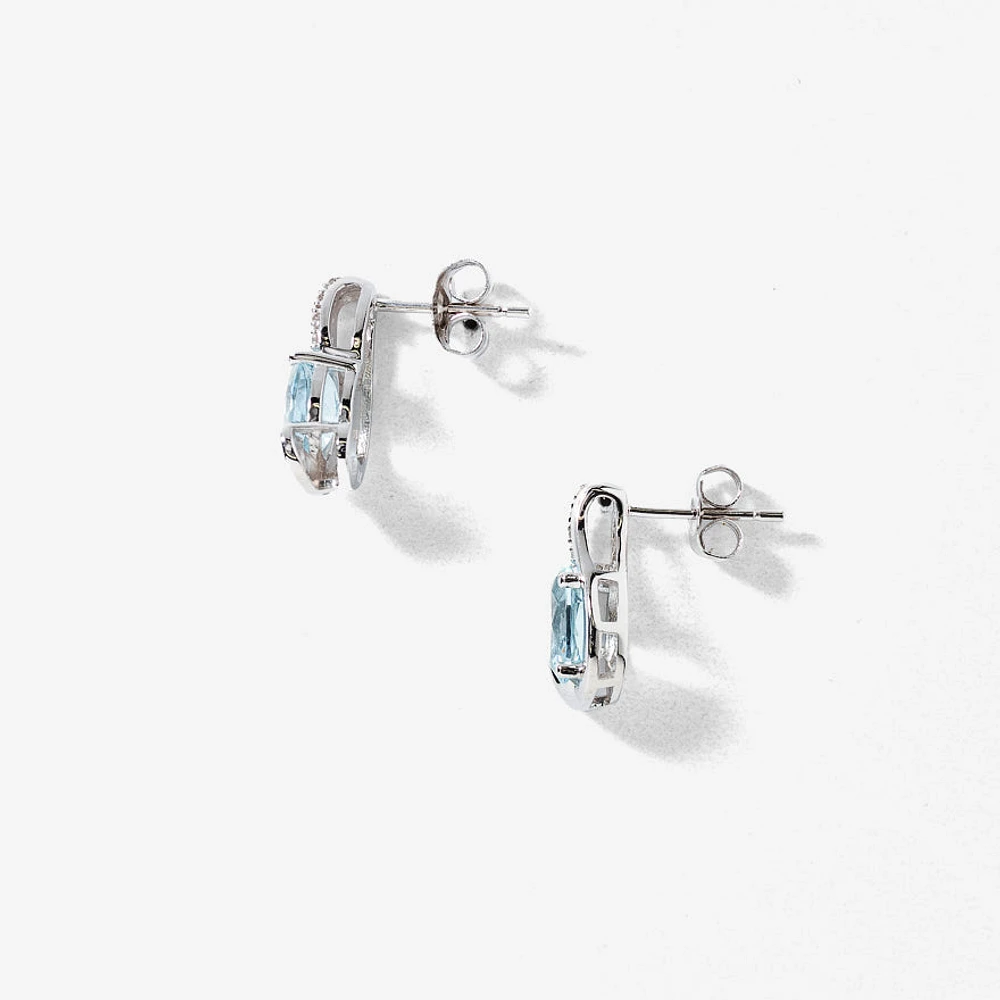 Aquamarine Earrings with Diamond Accents in 10K White Gold