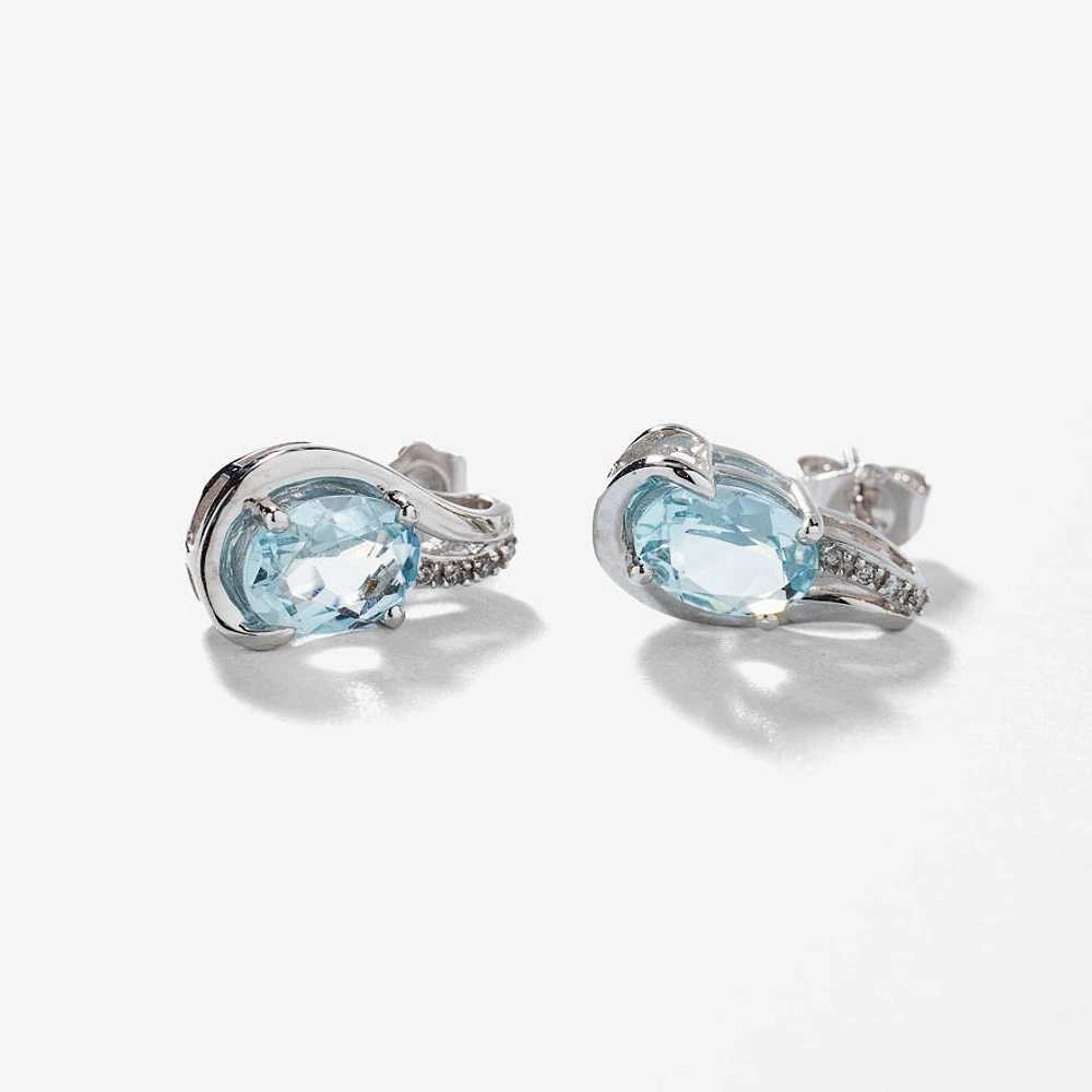 Aquamarine Earrings with Diamond Accents in 10K White Gold