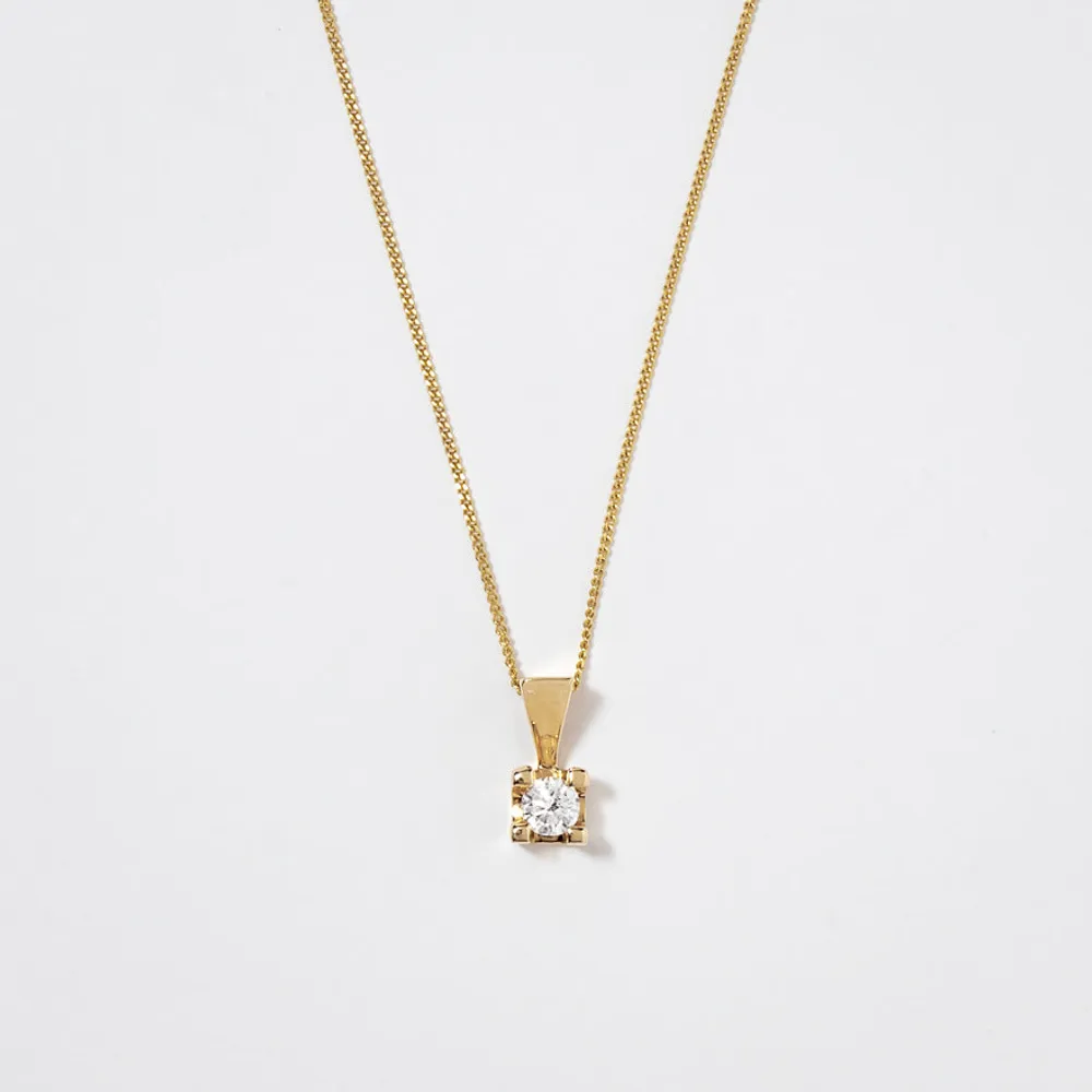 14K Yellow Gold Canadian Diamond Pendant Necklace in a Four Claw Setti