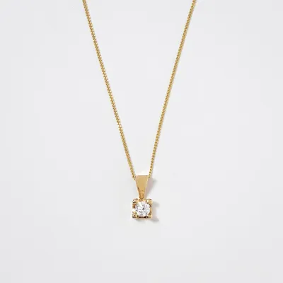 14K Yellow Gold Canadian Diamond Pendant Necklace in a Four Claw Setti