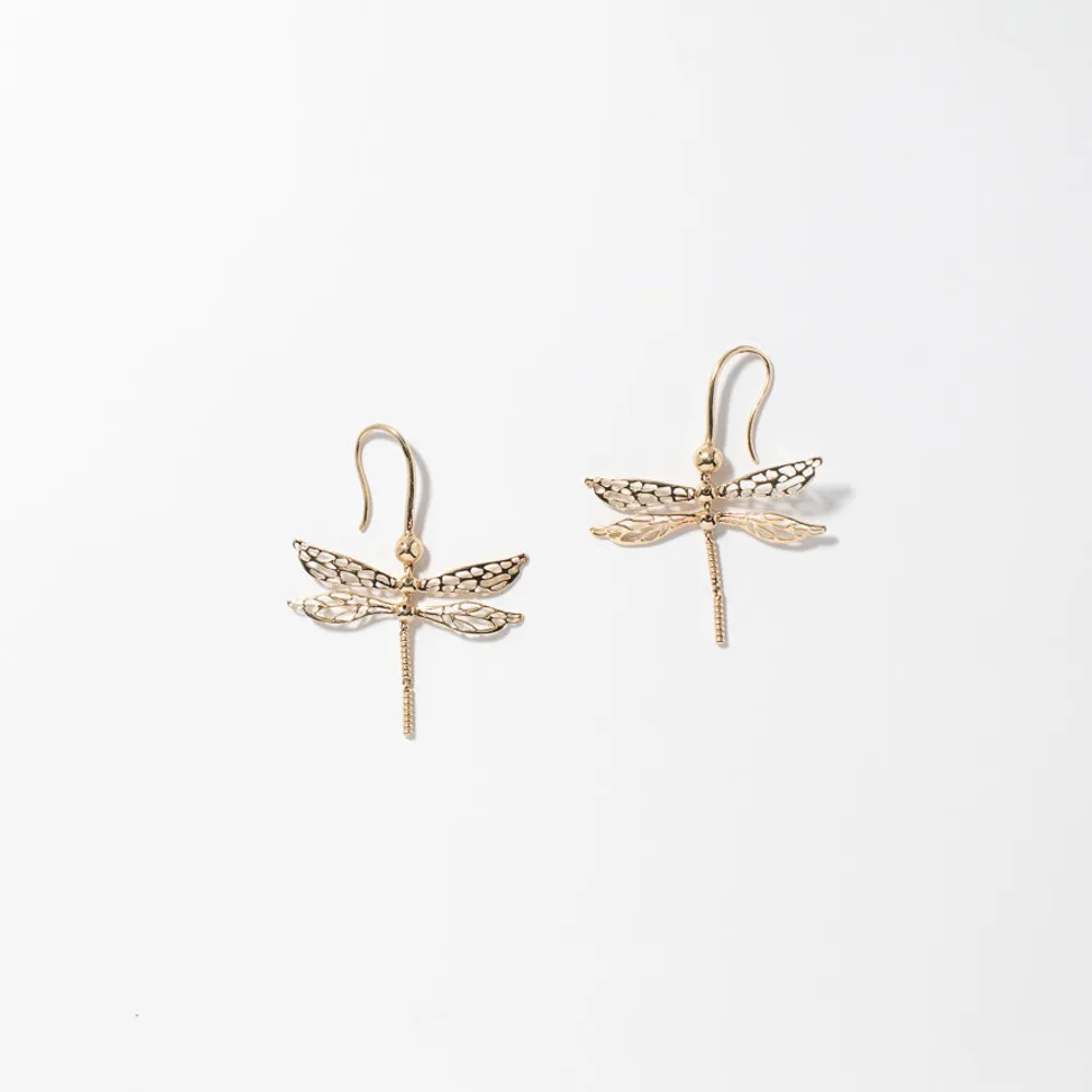 Dragonfly Dangle Earrings in 10K Yellow Gold
