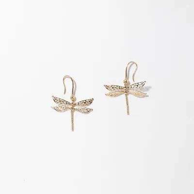 Dragonfly Dangle Earrings in 10K Yellow Gold