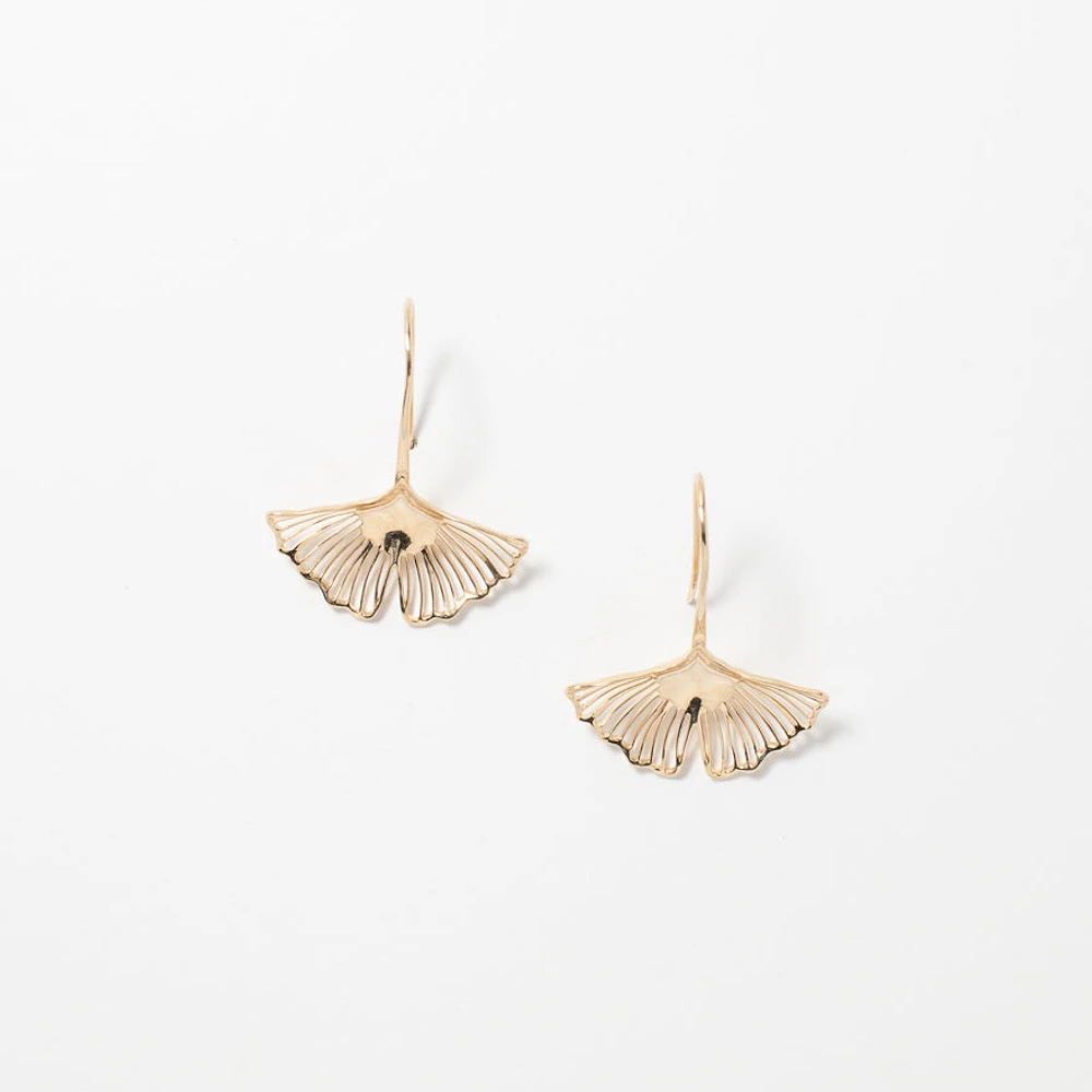 Gingko Tree Leaf Earrings in 10K Yellow Gold