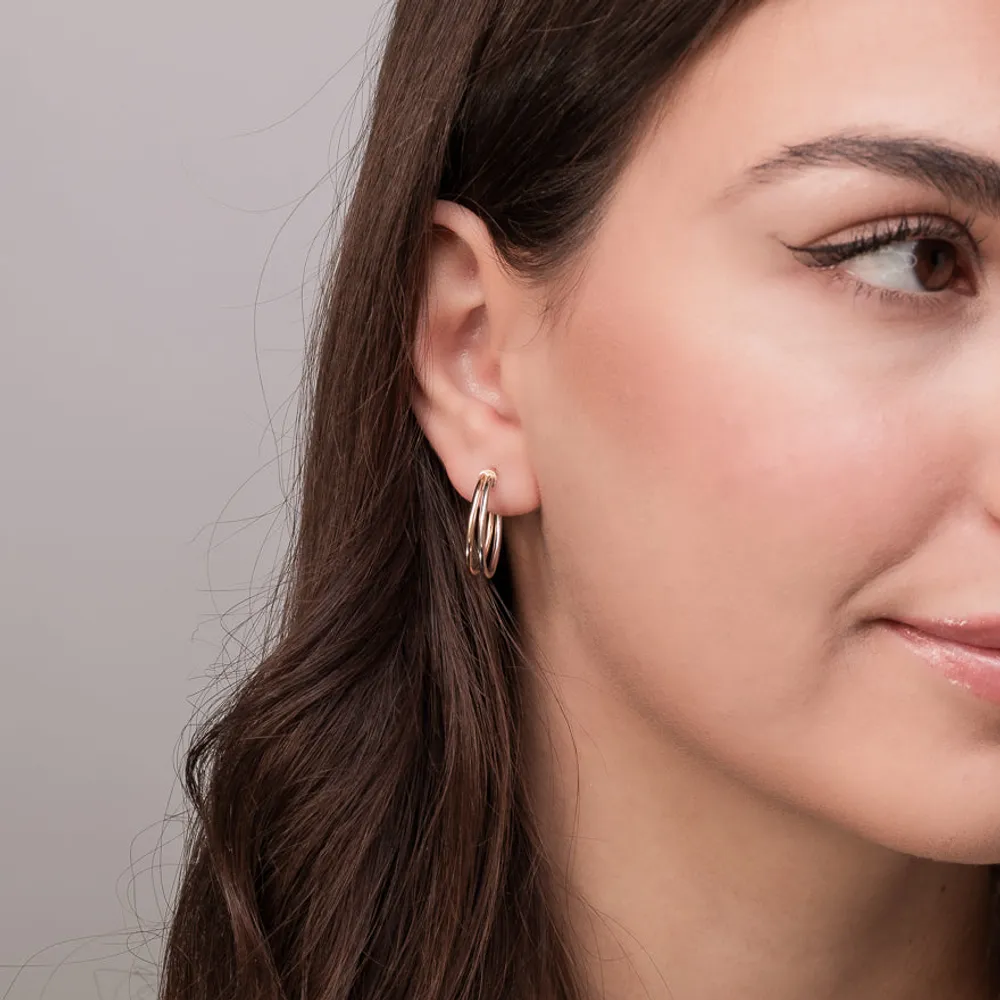 Double Hoop Earrings in 10K Yellow and White Gold