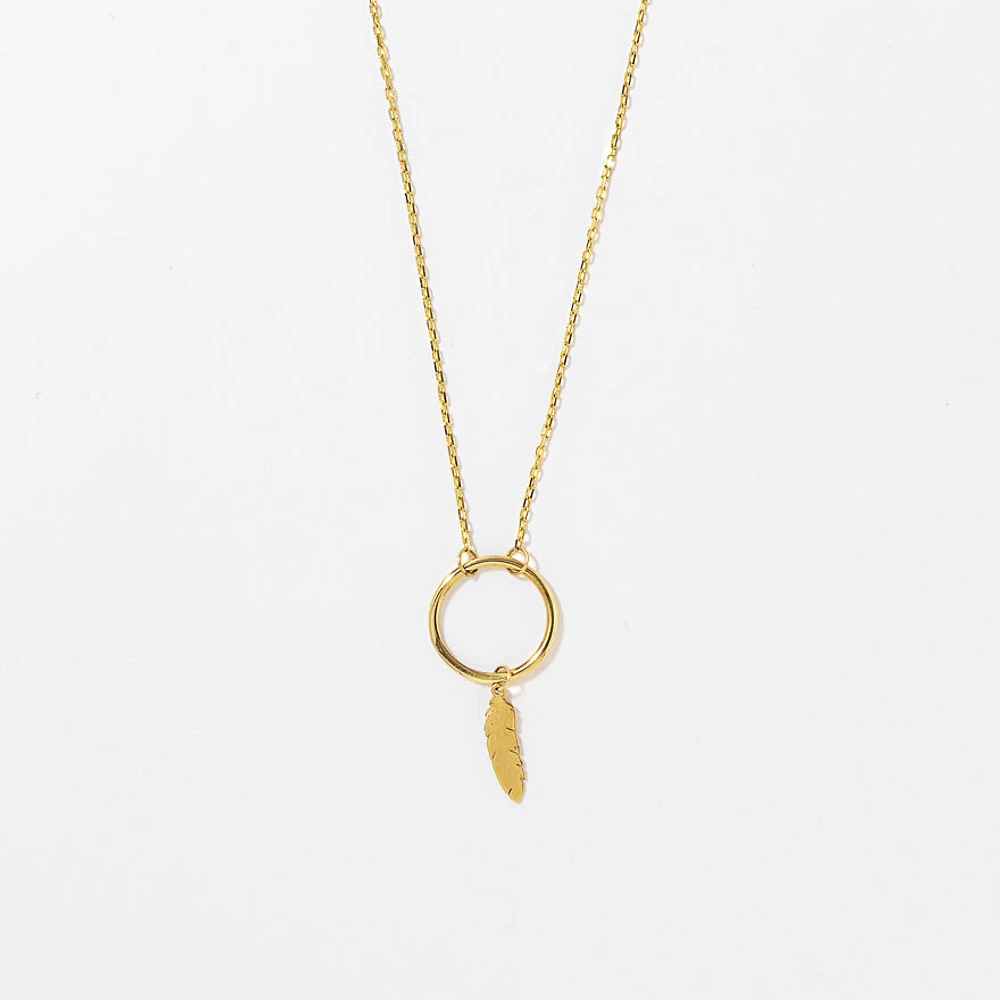 Feather Pendant in 10K Yellow Gold