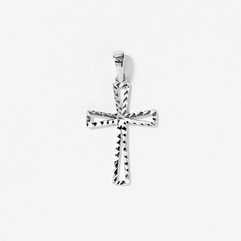 10K White Gold Diamond Cut Cross Pendant