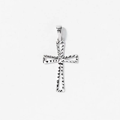 10K White Gold Diamond Cut Cross Pendant