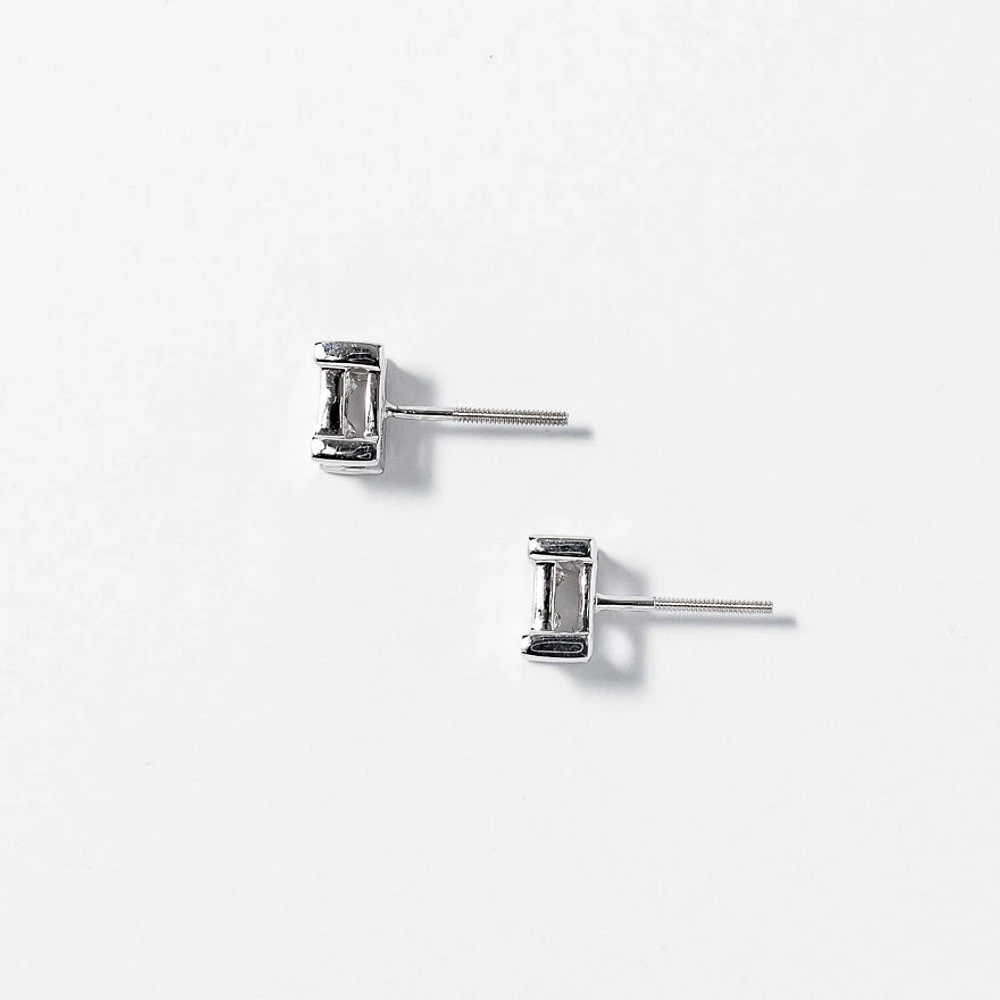 Princess Cut Diamond Cluster Stud Earrings in 14K White Gold (0.75 ct