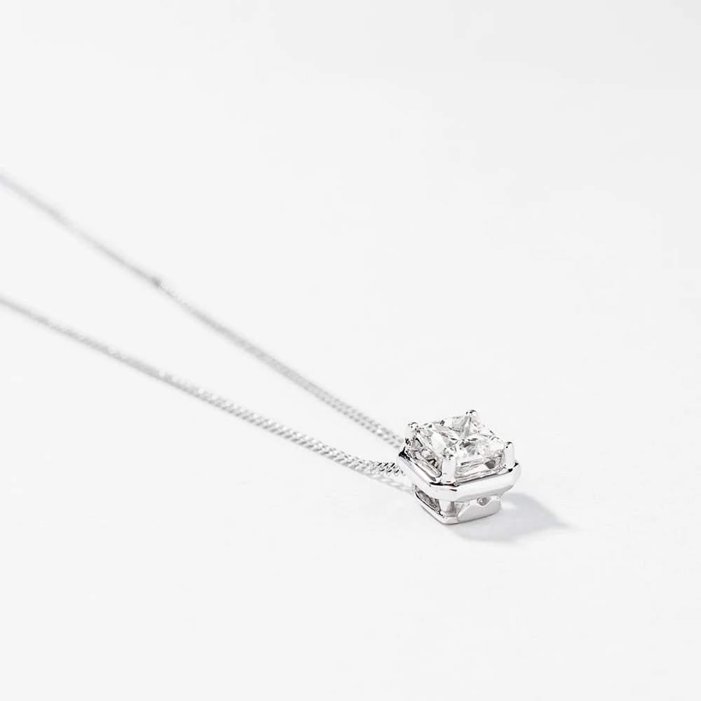 Princess Cut Solitaire Diamond Necklace in 10K White Gold (0.50 ct tw)