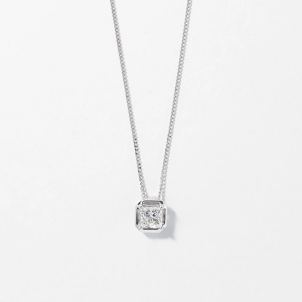 Princess Cut Solitaire Diamond Necklace in 10K White Gold (0.50 ct tw)