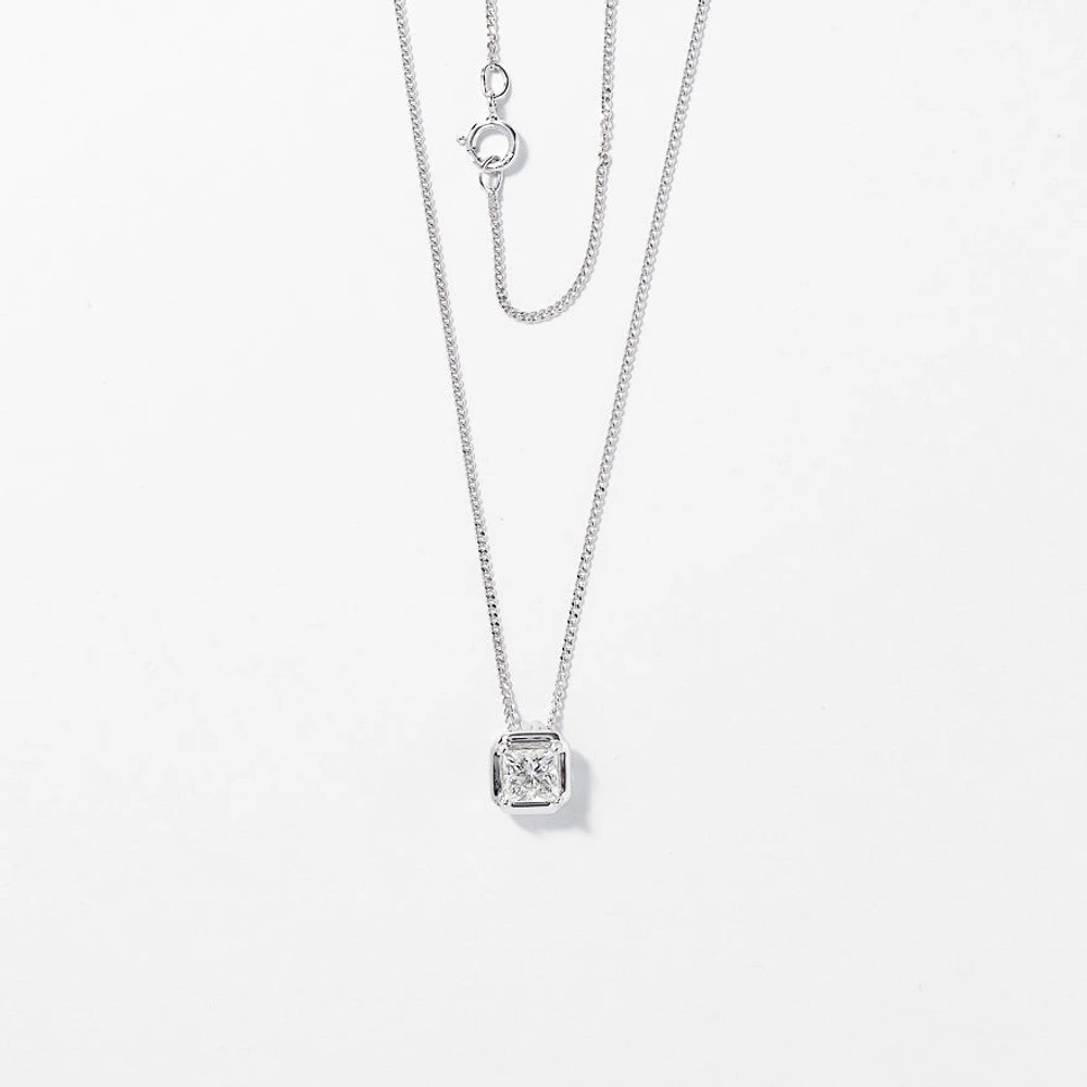 Princess Cut Solitaire Diamond Necklace in 10K White Gold (0.50 ct tw)