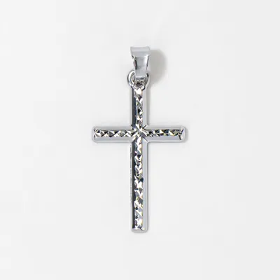 Diamond Cut Cross Pendant in 10K White Gold