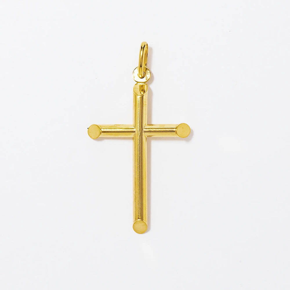 Round Tube Cross Pendant in 10K Yellow Gold