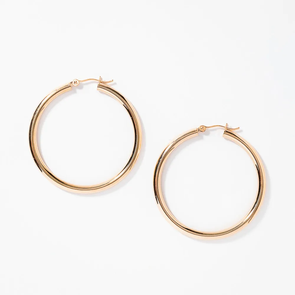 3mmx40mm Tube Hoop Earrings in 10K Yellow Gold