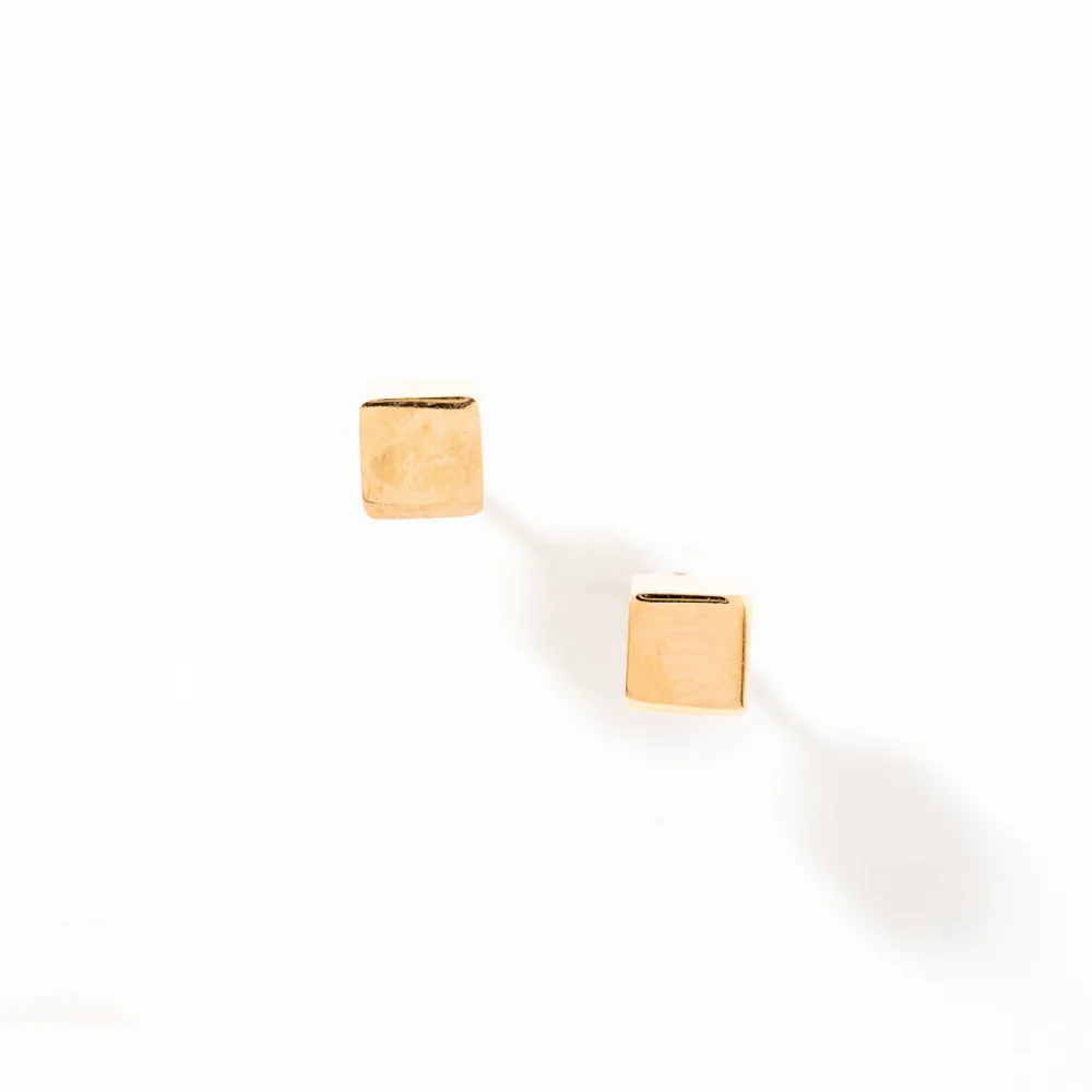 Cube Stud Earrings in 14K Yellow Gold