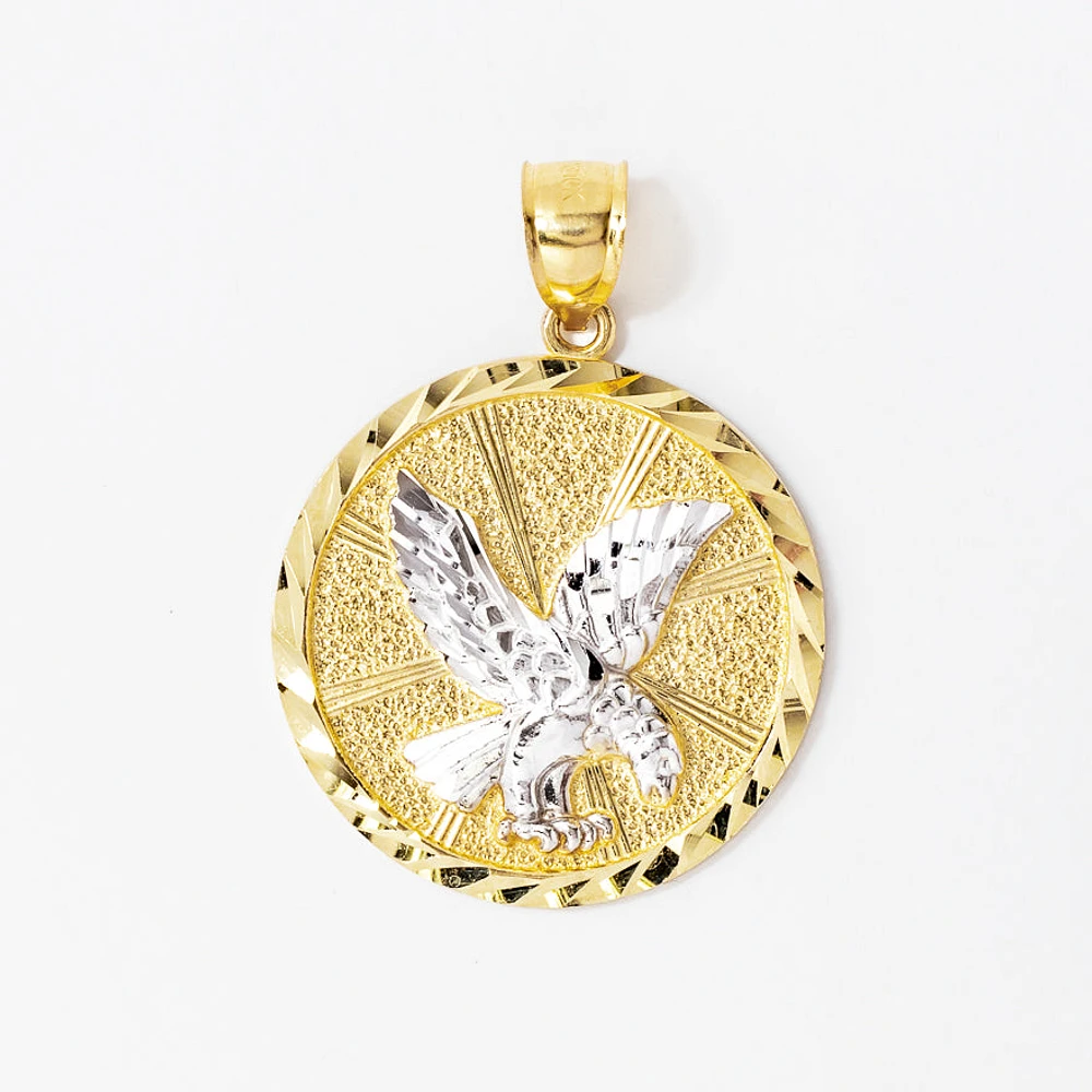 Eagle Medallion Pendant in 10K Yellow and White Gold