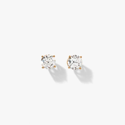 Lab Grown Round Cut Diamond Stud Earrings in 14K Yellow Gold ( ct