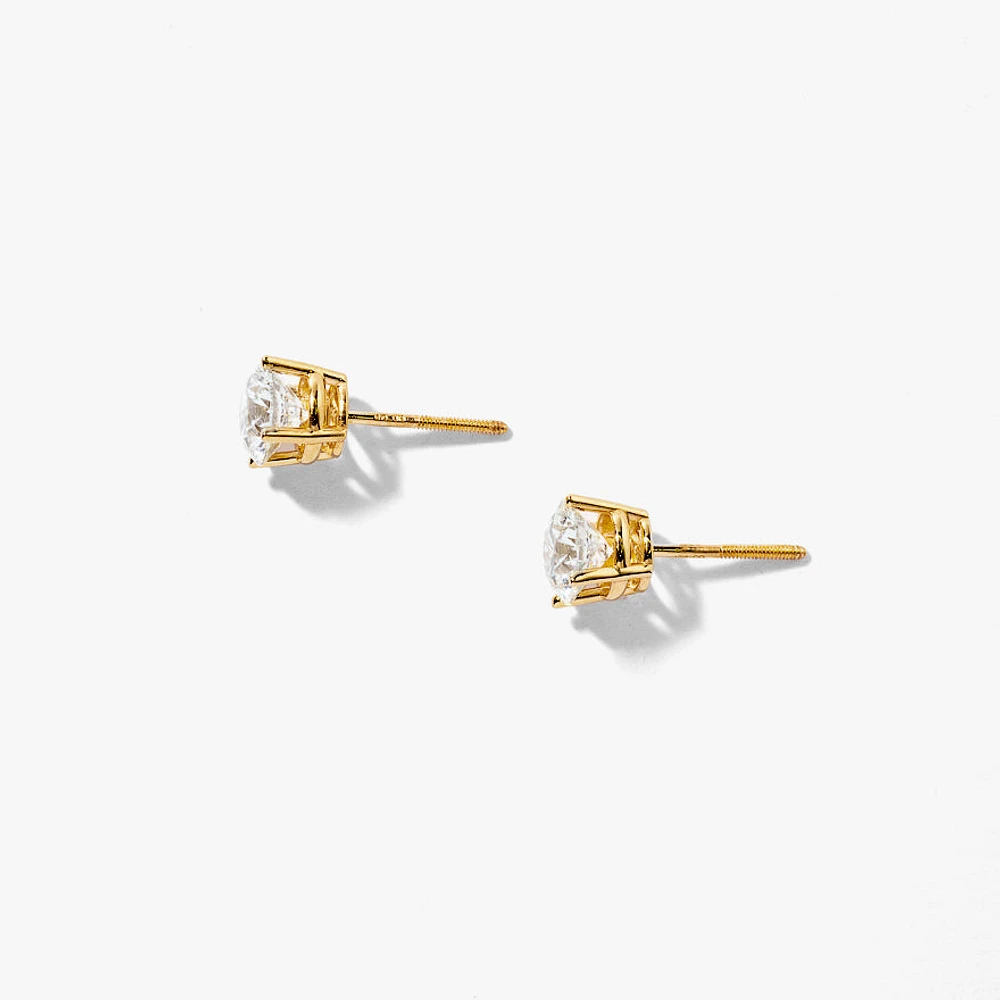 Lab Grown Round Cut Diamond Stud Earrings in 14K Yellow Gold ( ct