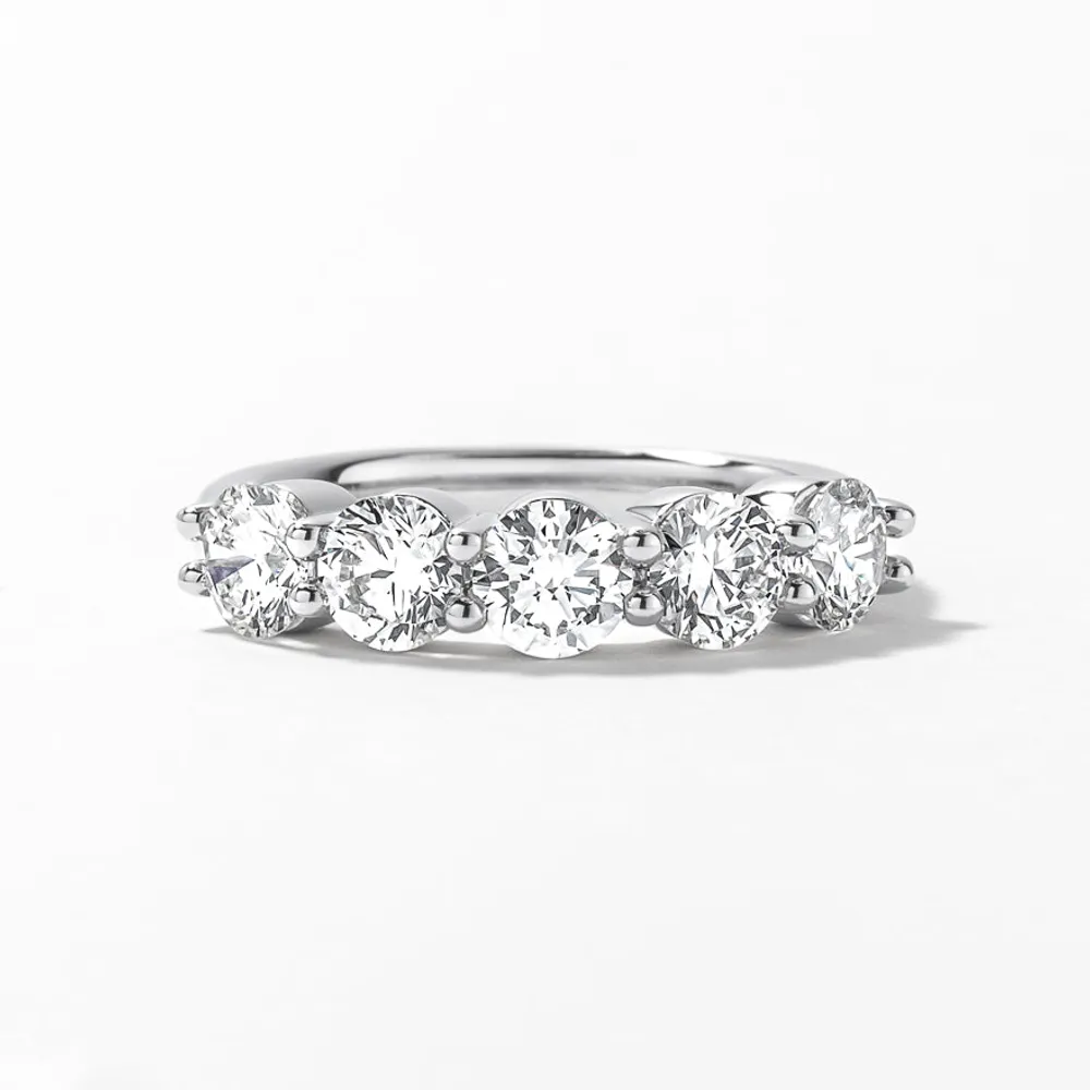 Five Stone Lab Grown Diamond Anniversary Ring 14K White Gold (2.00c