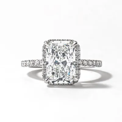 Radiant Cut Lab Grown Diamond Engagement Ring 18K White Gold (3.55