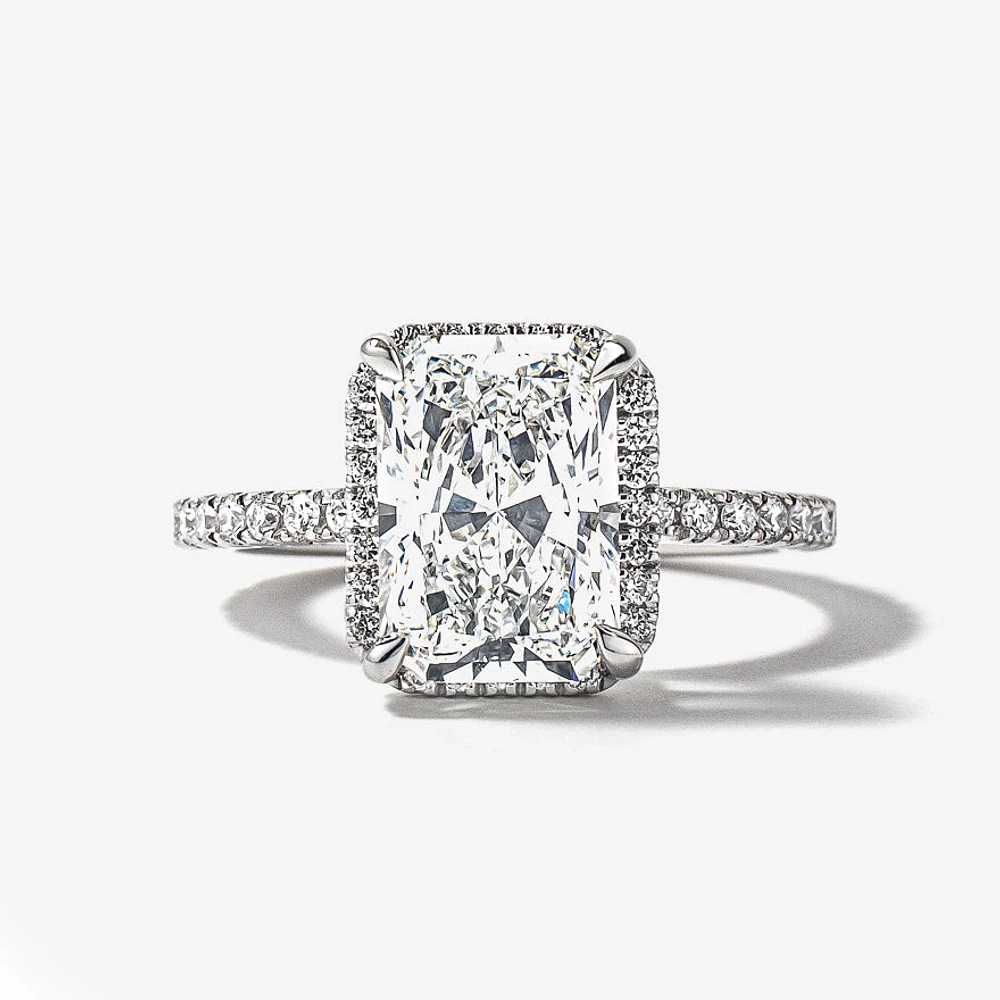 Radiant Cut Lab Grown Diamond Engagement Ring 18K White Gold (3.55