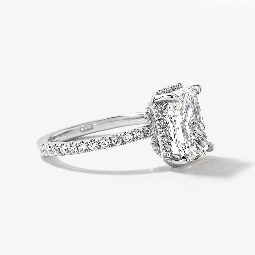 Radiant Cut Lab Grown Diamond Engagement Ring 18K White Gold (3.55