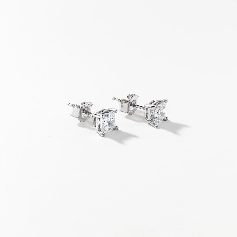 Lab Grown Princess Cut Diamond Stud Earrings in 14K White Gold ( 1.00
