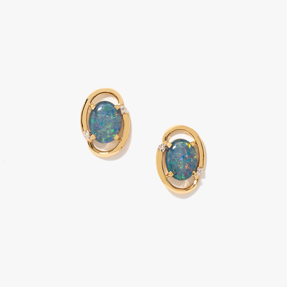 Dark Opal Stud Earrings in 10K Yellow Gold