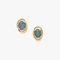 Dark Opal Stud Earrings in 10K Yellow Gold