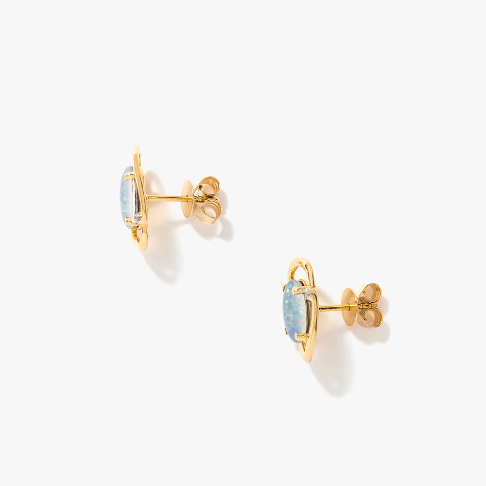 Dark Opal Stud Earrings in 10K Yellow Gold