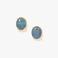 10x8mm Dark Opal Stud Earrings in 10K Yellow Gold