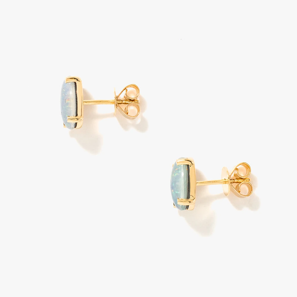 10x8mm Dark Opal Stud Earrings in 10K Yellow Gold