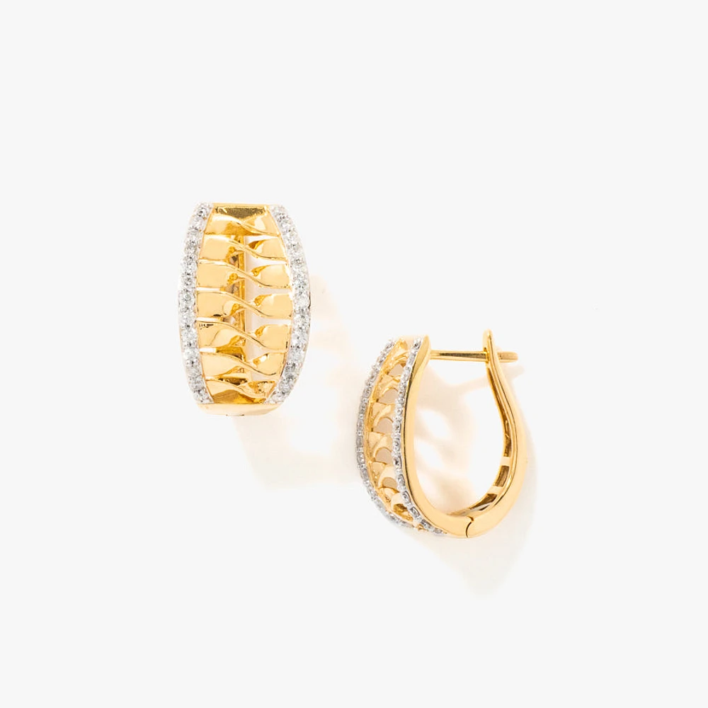 Twist Diamond J-Hoop Earrings in 10K Yellow Gold (0.50ct tw)